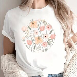 Floral print crew Neck White Casual T-Shirt